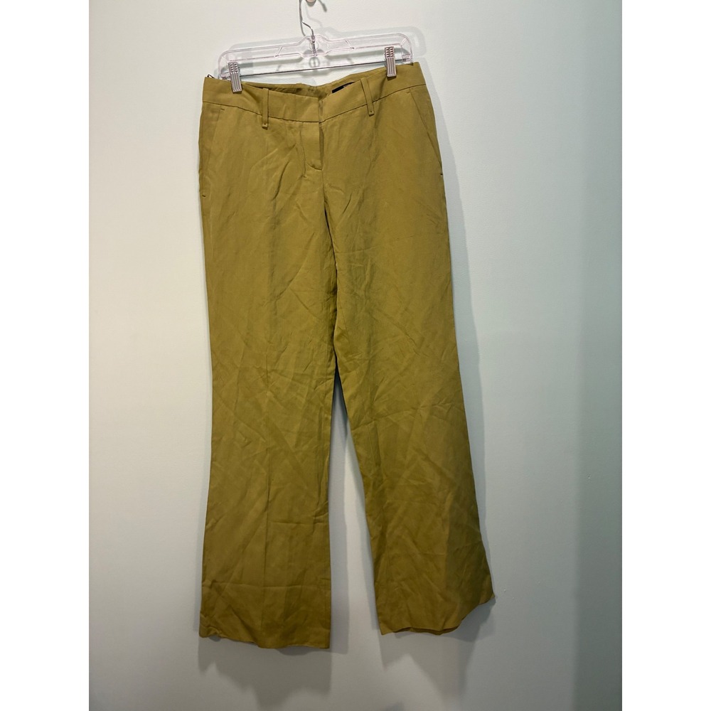 Hugo Boss Women Linen Silk Blend Wide Leg Dress Pants Mustard Yellow Size 8